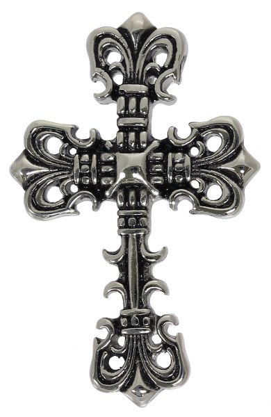 Halskette FLEUR DE LIS KREUZ Edelstahl Anhänger 4,9 cm Cross hochglanzpoliert Schmuck