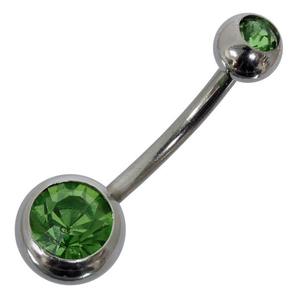 Bauchnabelpiercing aus Chirurgenstahl mit 2 Kristallen in grün Navel Piercing Bauchnabel