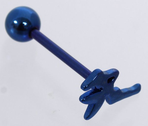 RESTPOSTEN - Zungenpiercing mit Logo FEE in Blau aus 316L Chirurgenstahl Piercing
