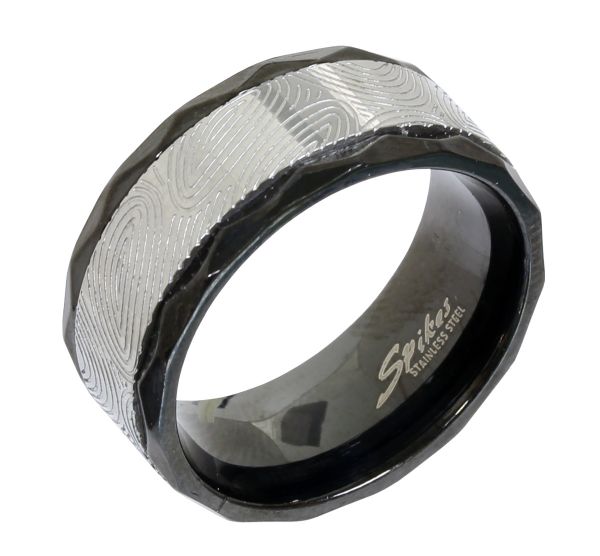 Edelstahl Ring FINGERPRINT in verschiedenen Größen schwarz/silber