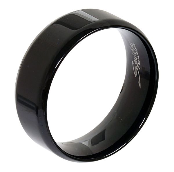 Edelstahl Ring SCHWARZ 8 mm breit in verschiedenen Größen mit abgeschrägten Kanten