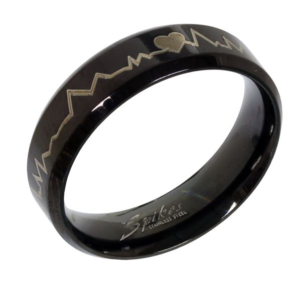 Edelstahl Ring HEARTBEAT schwarz in verschiedenen Größen Verlobungsring